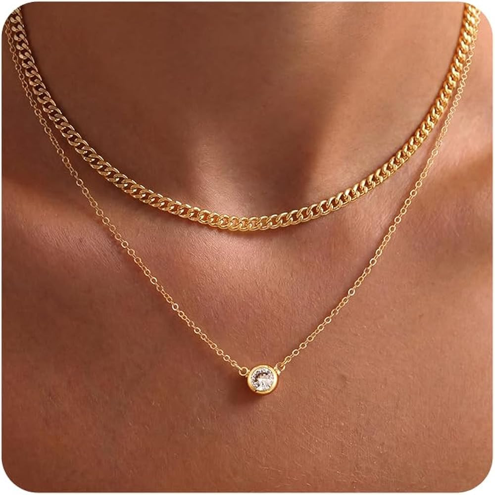 Tewiky Dainty 14k Gold Plated/Silver Cubic Zirconia Necklaces for Women, Simple CZ Jewelry Neckla... | Amazon (US)