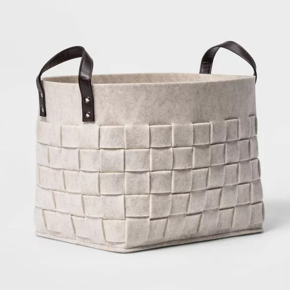 Woven Felt Rectangular Basket with Faux Leather Handles White - Threshold™ | Target