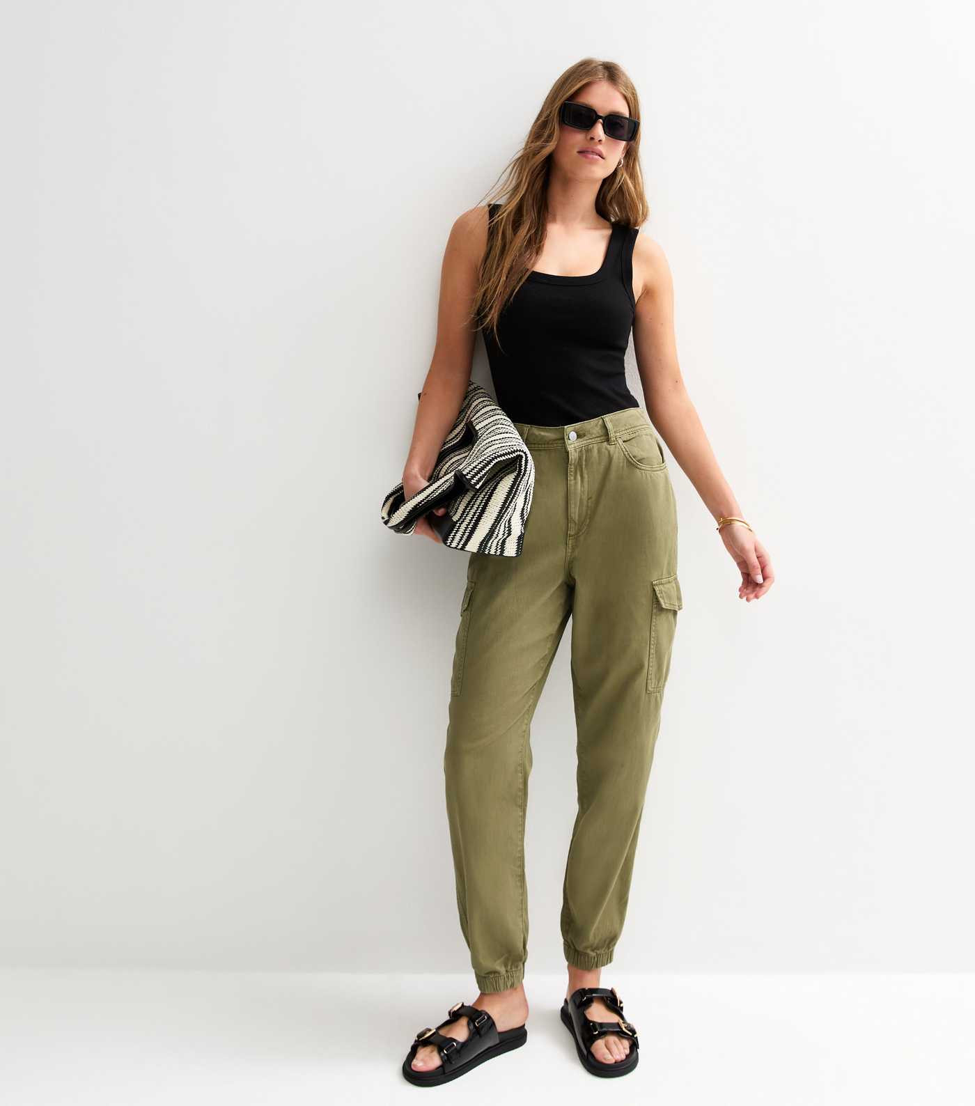 Khaki Denim Cuffed Cargo Trousers | New Look | New Look (UK)