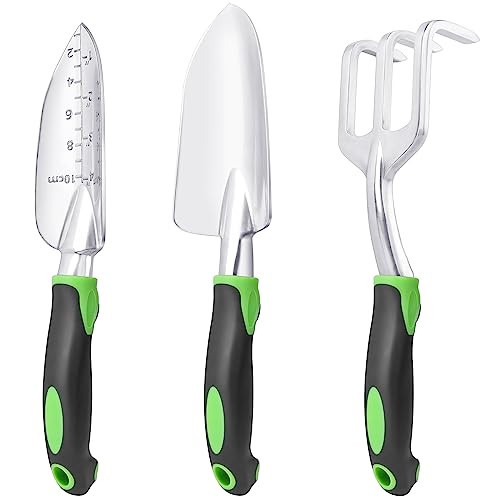 Garden Tools Set, 3 Pack Heavy Duty Gardening Tools Set Include Garden Shovel, Transplant Trowel and Hand Rake with Ergonomic Non-Slip Handle, Aluminum Alloy Lawn and Garden Hand Tools for Planting | Amazon (US)