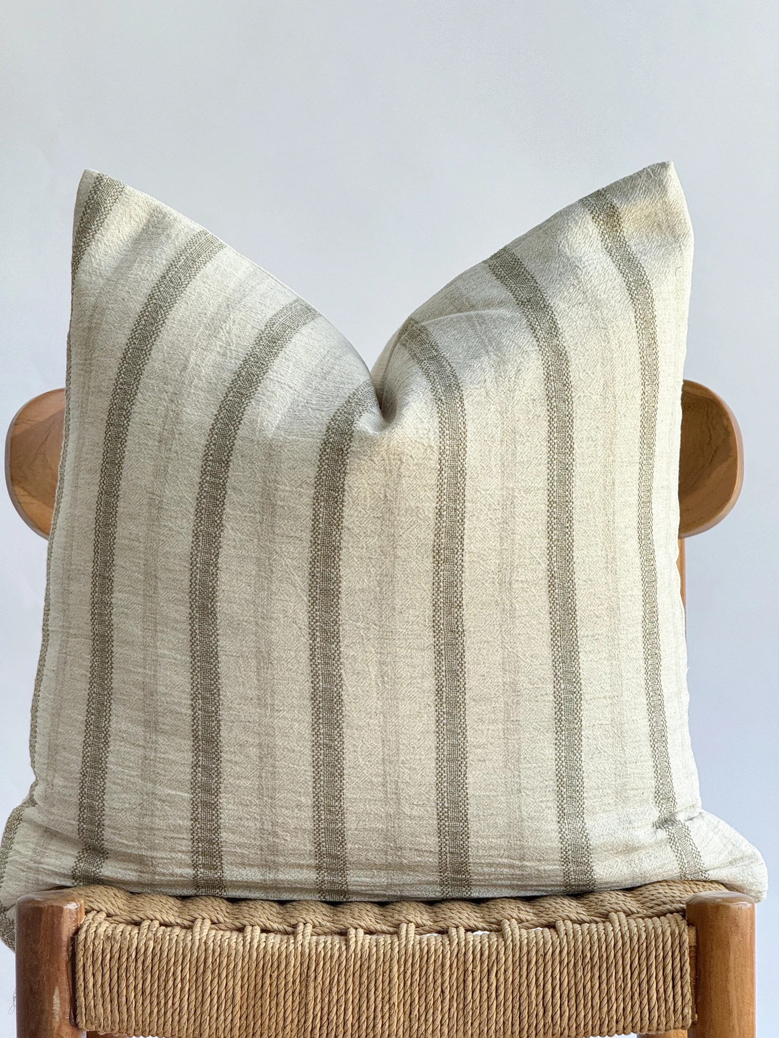 Hmong Textile Pillow Cover, Olive Green Striped, Natural Dyed (20x20) - Etsy | Etsy (US)