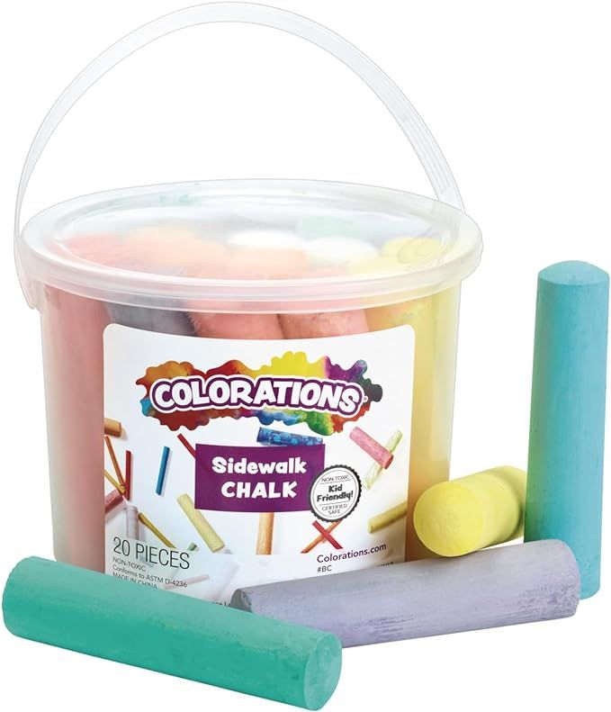 Colorations Washable Sidewalk Chalk in Storage Bucket, 20 Pieces, 8 Assorted Colors, Driveway Cha... | Amazon (US)