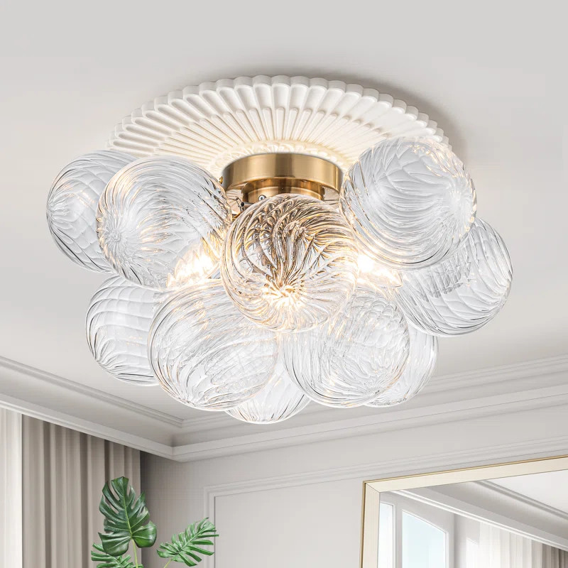 Maryamawit 3 - Light Dimmable Semi Flush Mount With 13 Swirled Glass Globe Bubble Ball | Wayfair North America