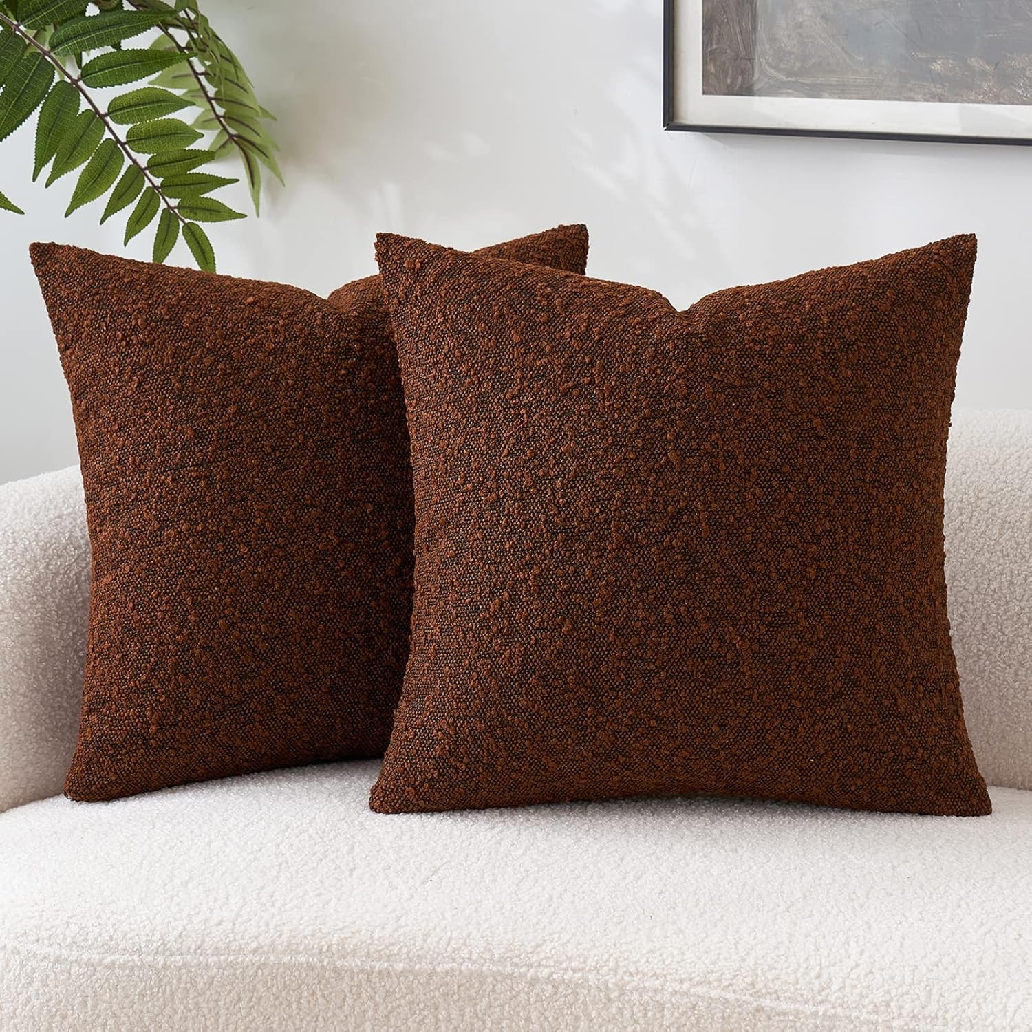 MIULEE Set of 2 Fall Decorative Throw Pillow Covers 18 x 18 Inch Rust Pillowcases Textured Boucle... | Amazon (US)