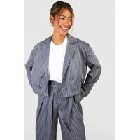 Womens Pinstripe Oversized Cropped Tailored Blazer - Grey - 12 | boohoo (US & Canada)