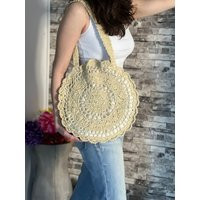 Straw Round Flower Shape Crochet Large Tote Bag For Women, Hand Woven Lace Model Beach Bag, Trend Stylish Chic Shoulder Girls, Gift | Etsy (US)