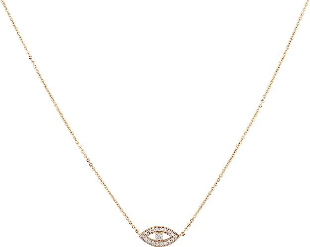 Mevecco Gold Dainty Necklace,14K Gold Plated Cute Horizontal Hammered Cubic Zirconia Evil Eye Hea... | Amazon (US)