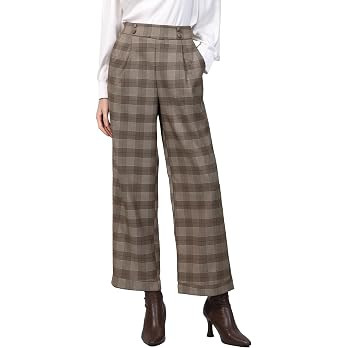 Hobemty Women's Plaid Work Pant High Waist Houndstooth Wide Leg Straight Long Trousers | Amazon (US)