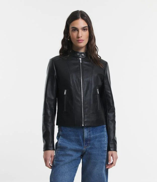 Jaqueta em Pu com Zíper nos Bolsos e Mangas Preto | Renner (BR)