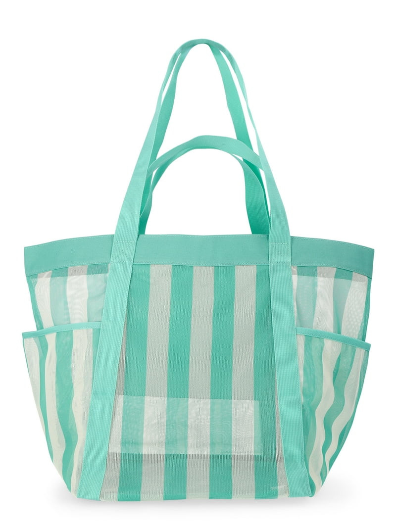 No Boundaries Women's Mesh Tote Bag, Jade Stripe | Walmart (US)