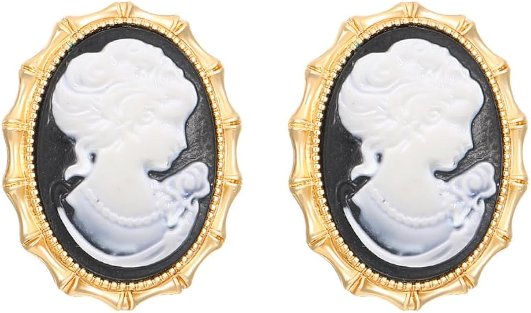 Portrait Cameo Chunky Big Stud Earrings for Women Dainty Vintage Gold-Tone Beauty Lady Queen Oval... | Amazon (US)