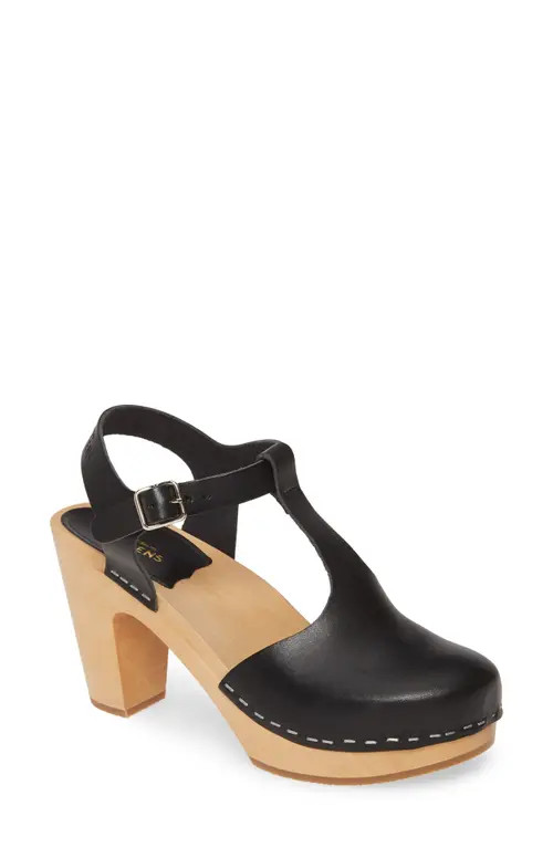 Swedish Hasbeens Sky T-Strap Pump in Black Leather at Nordstrom, Size 11Us | Nordstrom