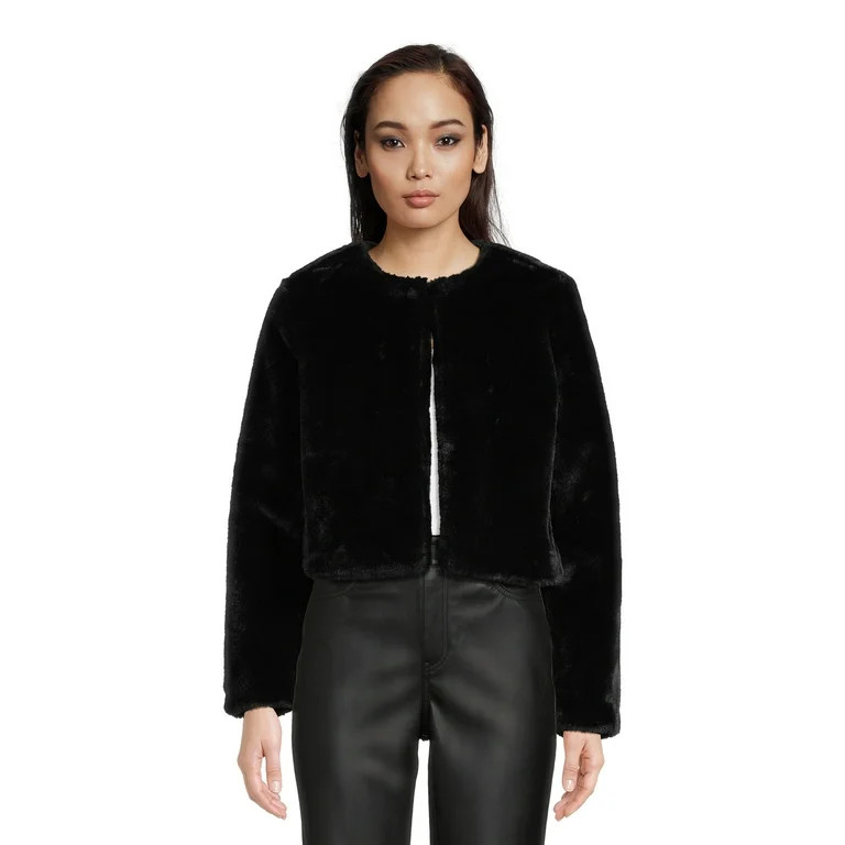 Planet Gold Clothing Women's Cropped Faux Fur Jacket, Sizes XS-XXXL - Walmart.com | Walmart (US)