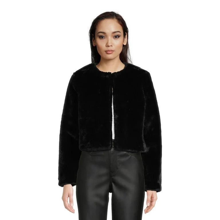 Planet Gold Clothing Women's Cropped Faux Fur Jacket, Sizes XS-XXXL | Walmart (US)