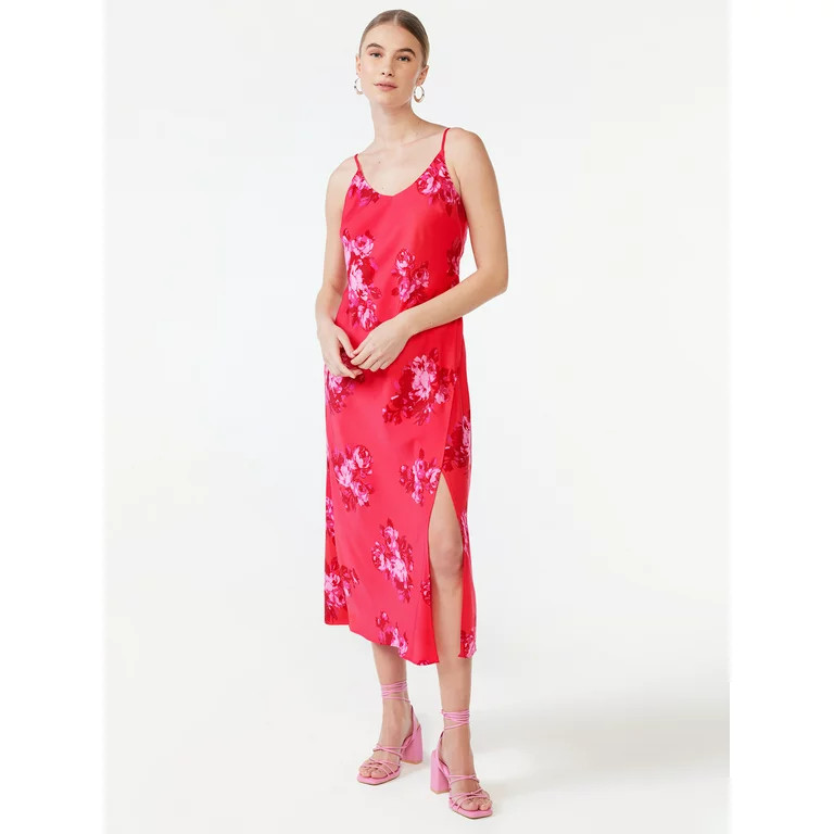 Scoop Women's Satin Midi Slip Dress with Side Slit, Sizes XS-XXL | Walmart (US)