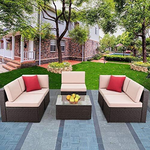 Devoko Patio Furniture Sets 6 Pieces Outdoor Sectional Rattan Sofa Manual Weaving Wicker Patio Co... | Amazon (US)
