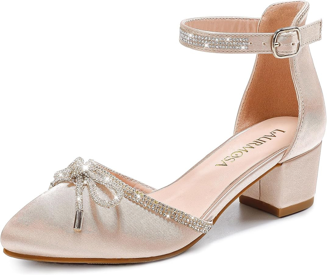 Girls Sandals Closed Toe High Heels Pointed Toe Ankle Strap Pumps Flower Girl Dressy Shoes in Wed... | Amazon (US)