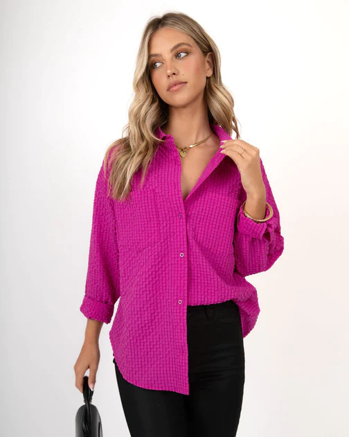 Avalon Crinkle Button Down Top - Magenta | VICI