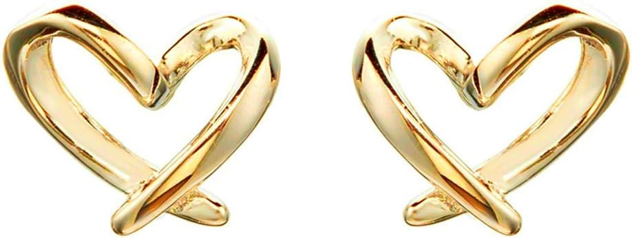 Minimalist Golden Heart Sterling Silver Earrings for Women Girls Charm Hollow Love Hearted Stud T... | Amazon (US)