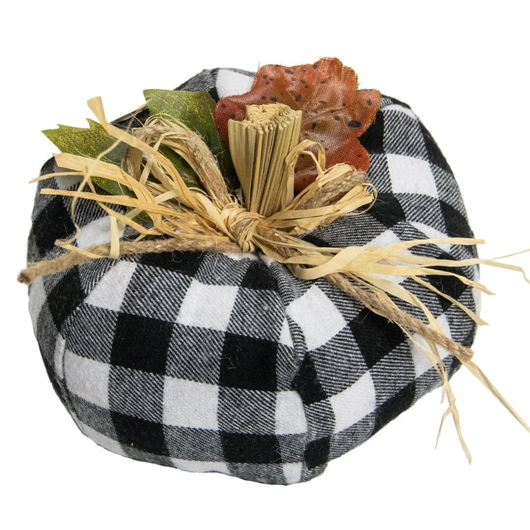 5" White and Black Buffalo Plaid Fall Harvest Pumpkin | Walmart (US)