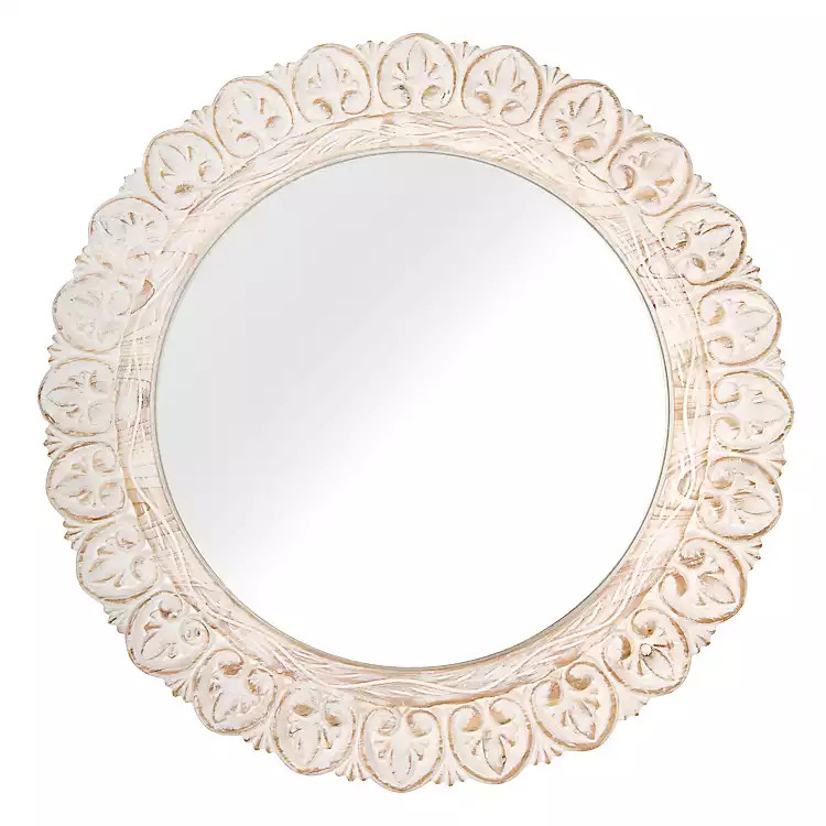 New! Round Sammi Whitewashed Wood Wall Mirror | Kirklands