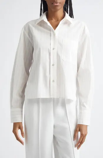 Vince Stripe Crop Poplin Shirt in Off White/Casa Rosa at Nordstrom Rack, Size X-Large | Nordstrom Rack