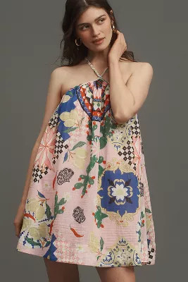 Maeve Printed Halter Swing Mini Dress | Anthropologie (US)