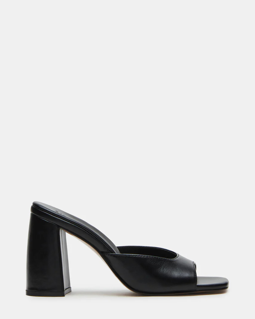 MANIA Black Leather Square Toe Mule Heel | Women's Heels | Steve Madden (US)