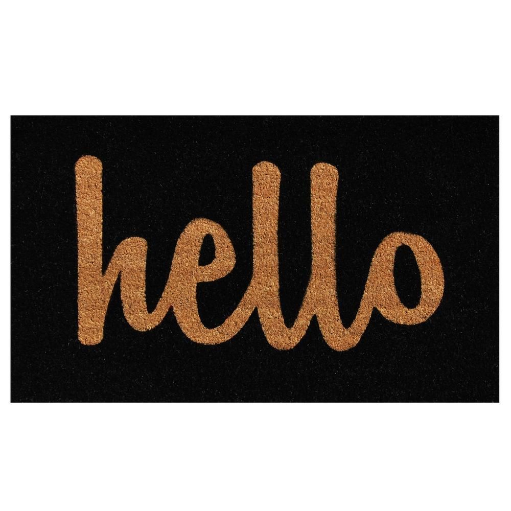 Home & More Hello Black/Natural Script 24 in. x 36 in. Door Mat-100232436BNS - The Home Depot | The Home Depot