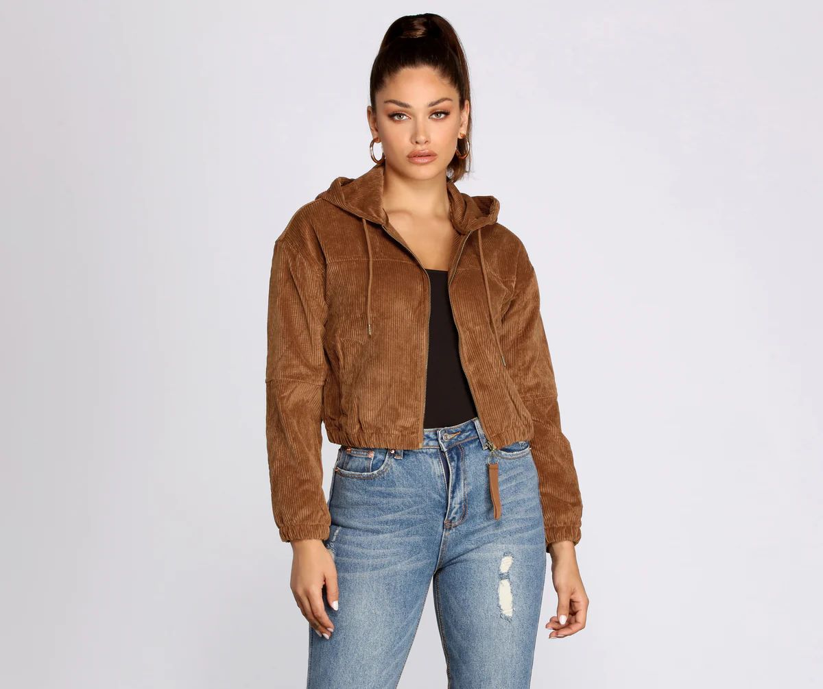 Downtown Doll Cropped Corduroy Bomber Jacket | Windsor Stores
