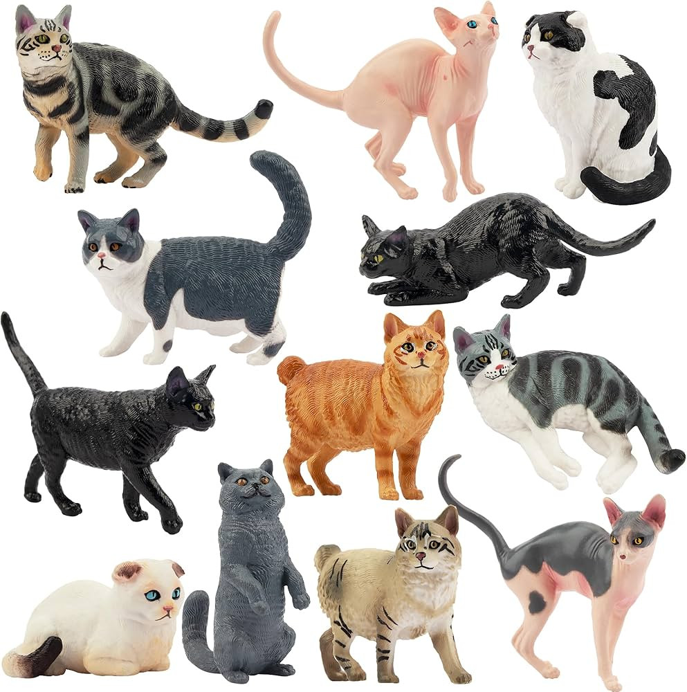 12PCS Cat Figurines, Plastic Cat Figures Realistic Kitten Toys, Cat Cake Toppers Birthday for Kid... | Amazon (US)