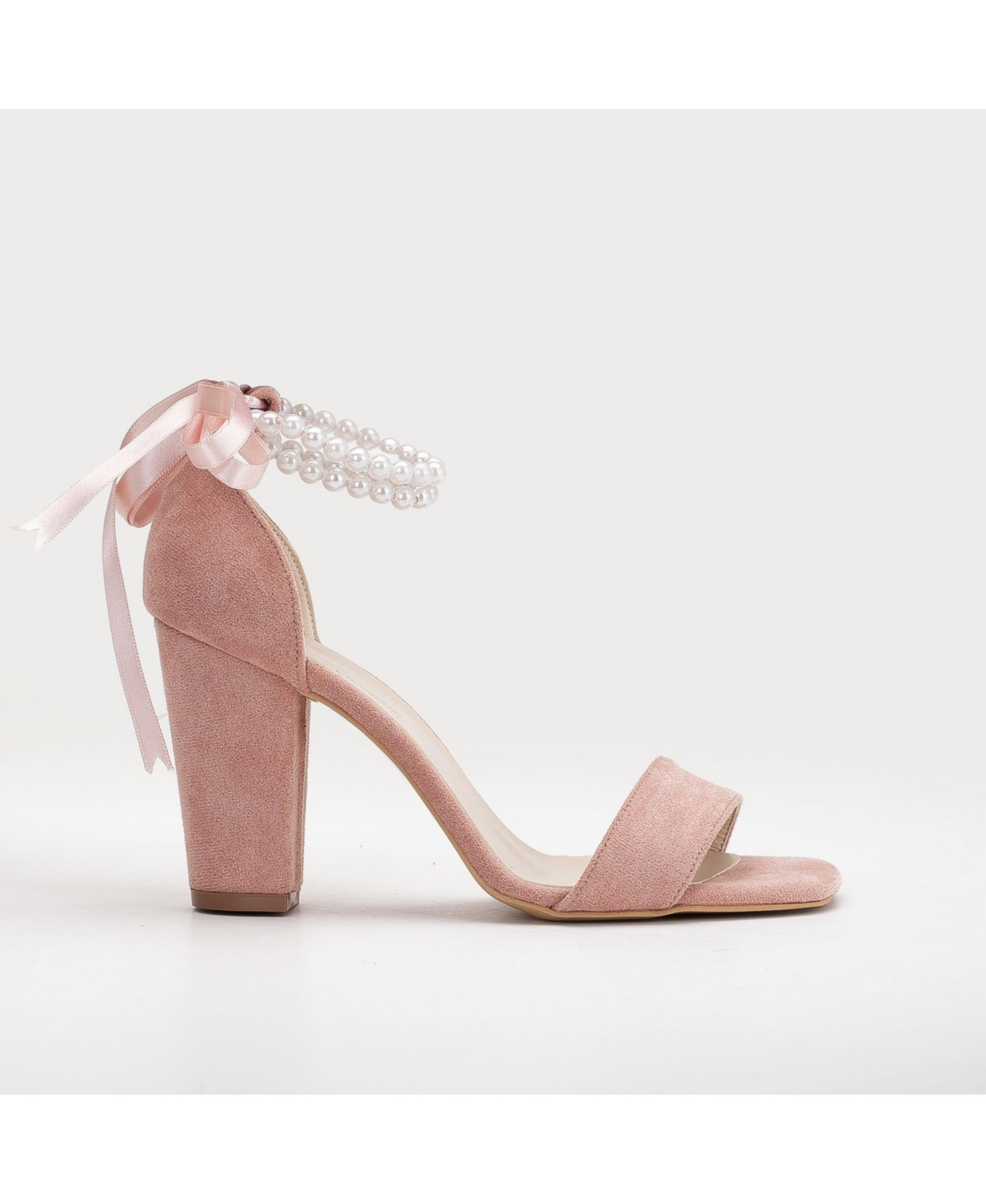 Melissa Block Heels Sandals with Pearls - Dusty pink suede faux leather | Macy's