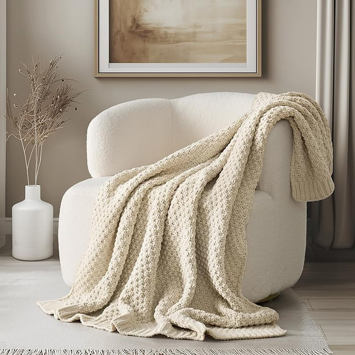 EVERGRACEHOME Chunky Chenille Knit Throw Blanket for Couch, Soft Luxurious Moss Stitch Blankets f... | Amazon (US)