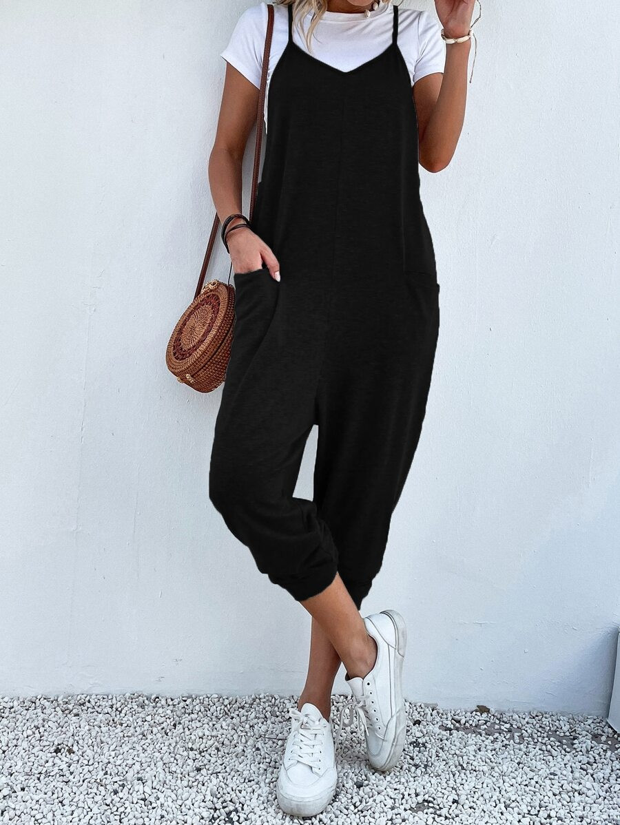 Dual Pocket Keyhole Back Cami Jumpsuit Without Tee SKU: sw2205129191977228(1000+ Reviews)$13.99$1... | SHEIN