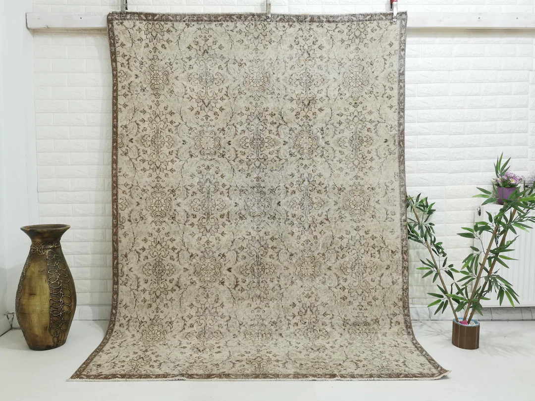 Vintage Rug 5.6 X 7.4, Neutral Area Rug, Hand Knotted Wool Rug, Square Rug, Turkish Rug, Boho Rug... | Etsy (US)