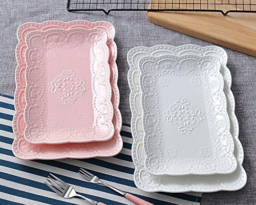 Jusalpha Fine China Rectangle Embossed Lace Plate-1 Piece (12 Inches, White) | Amazon (US)