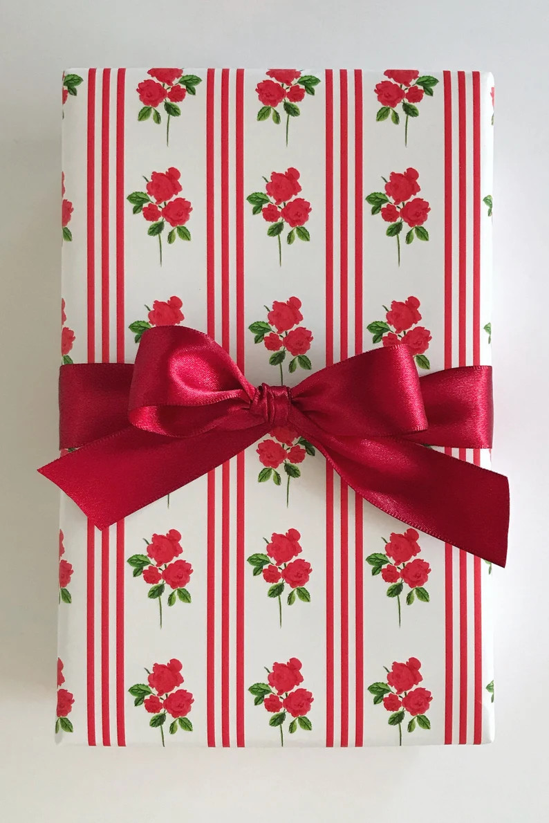 Wrapping Paper: Red French Rose Pinstripe gift Wrap - Etsy | Etsy (US)
