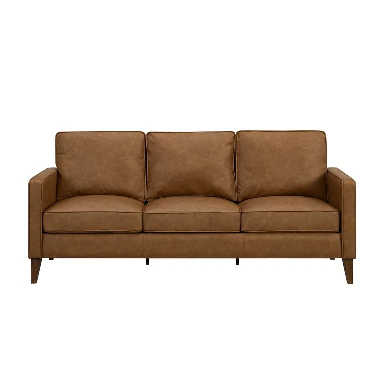 Jianna Faux Leather Sofa, Saddle Brown | Walmart (US)