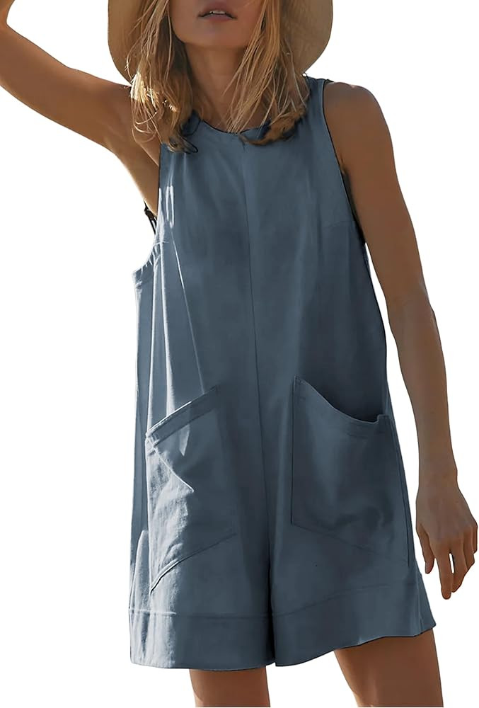 Dqbeng Rompers for Women Casual Sleeveless Summer Jumpsuit Shorts Stretchy Jumpers with Pockets | Amazon (US)