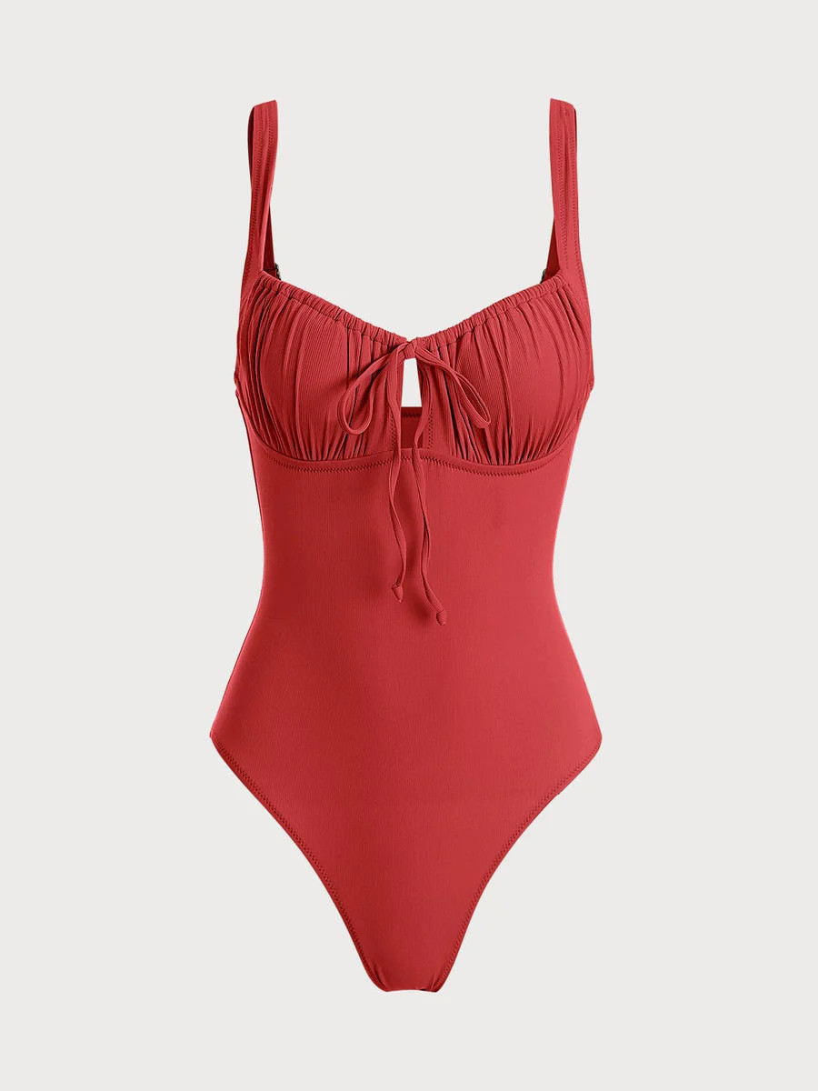 Cutout Tie One-Piece Swimsuit & Reviews - Light Blue,Black,Red - Sustainable One-Pieces | BERLOOK | BERLOOK