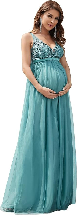 Ever-Pretty Women's Deep V-Neck Tulle A-line Maternity Dresses for Baby Shower 20788-EY | Amazon (US)