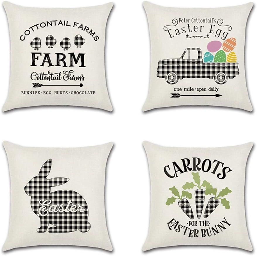 AMOR SPES Easter Pillow Covers18x18 inch Set of 4 Linen Pillow Cases Rubbit Bunny Eggs Easter Beg... | Amazon (CA)