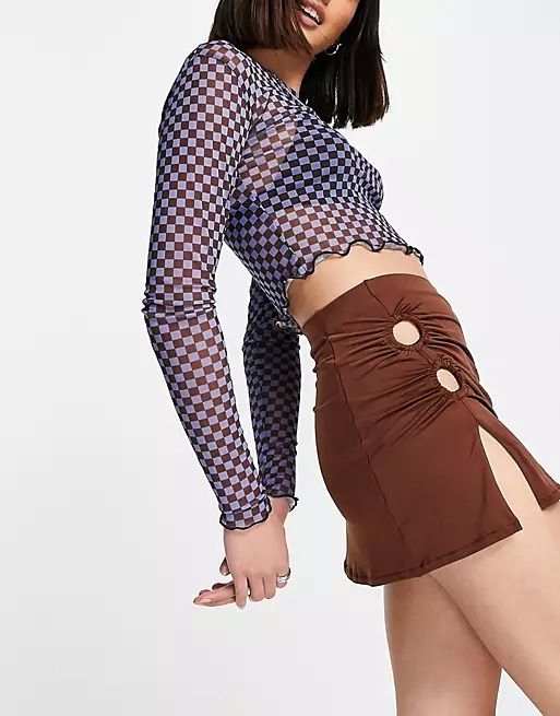 Pull&Bear micro mini skirt with ring detail and side slit in brown | ASOS (Global)