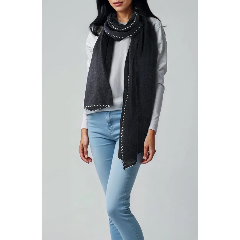 Portolano Cashmere wrap with whipstitch in Black/white at Nordstrom | Nordstrom