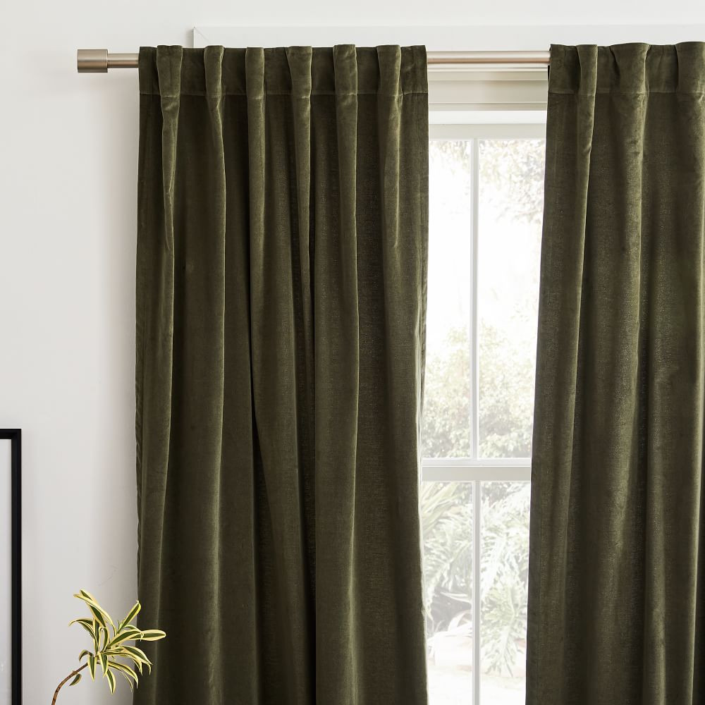 Cotton Velvet Curtain - Dark Olive | West Elm (US)