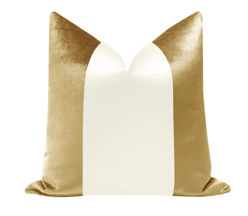PANEL Colorblock : Faux Silk Velvet // Gold + Alabaster Silk | velvet + silk throw pillow | velve... | Etsy (US)