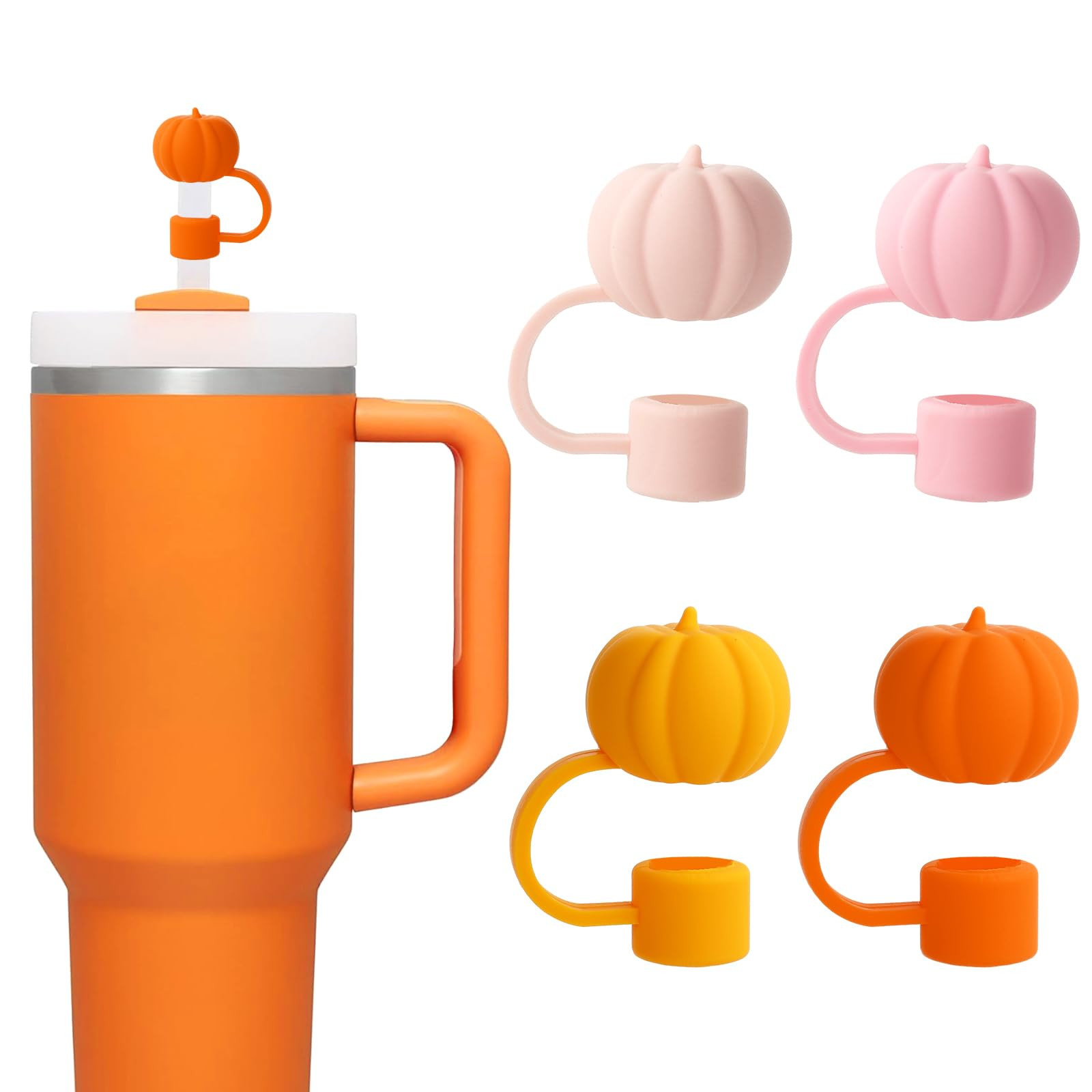 Whaline 4Pcs Fall Straw Cover Cap Orange Pink Pumpkin Silicone Reusable Straw Topper Autumn Thank... | Amazon (US)