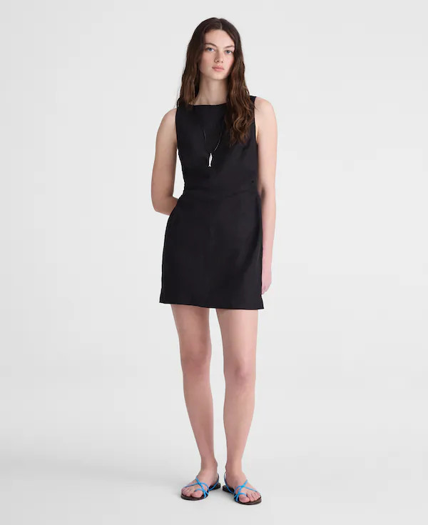 Boatneck Shirred Mini Dress in 100% Linen | Madewell