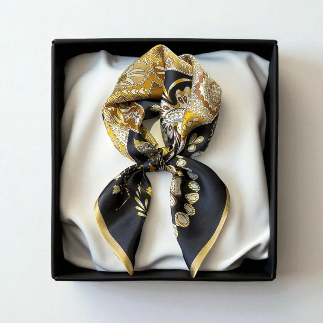 Luxury 100% Silk Scarf: Black & Gold Floral Bandana - 68x68cm | Etsy (US)