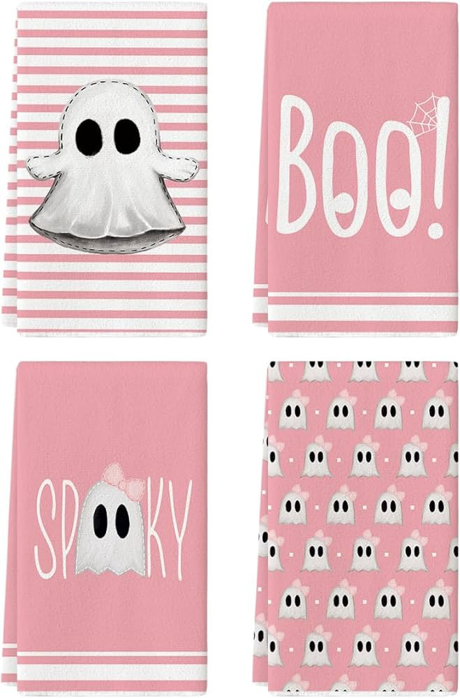 Artoid Mode Pink Stripes Ghost Boo Spooky Halloween Kitchen Towels Dish Towels, 18x26 Inch Bow Kn... | Amazon (US)